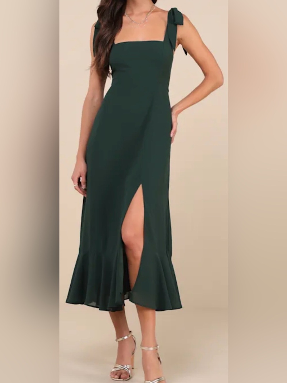 Lulus Summer Invite Emerald Green Tie-Strap Tiered Midi Dress NWOT Size M 💚